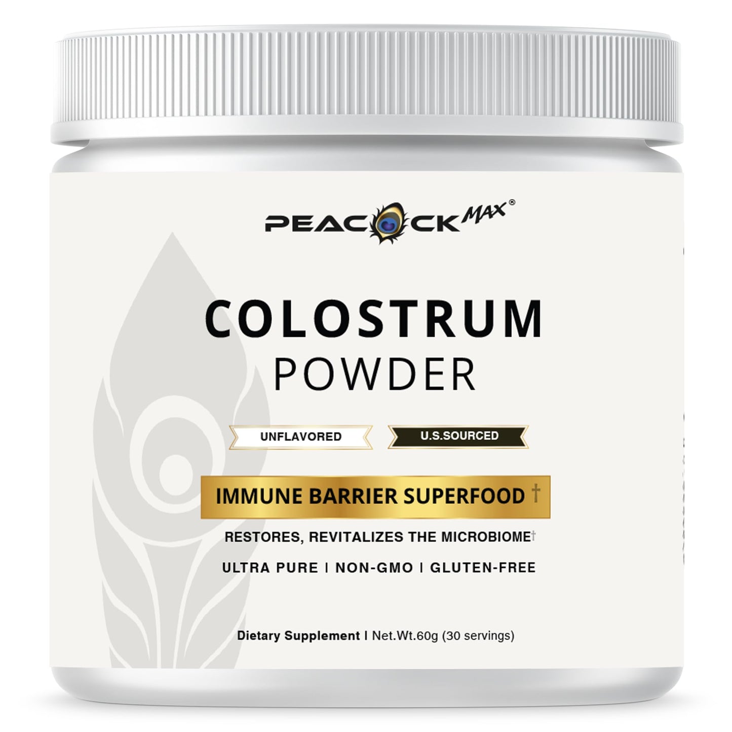 Peacock Max Colostrum Powder – 60g (30 Servings), Unflavored Bovine Colostrum Supplement, Superfood for Hair, Skin & Gut Health, Gluten-Free, Non-GMO Peacock MaxBuy Supplements Australia