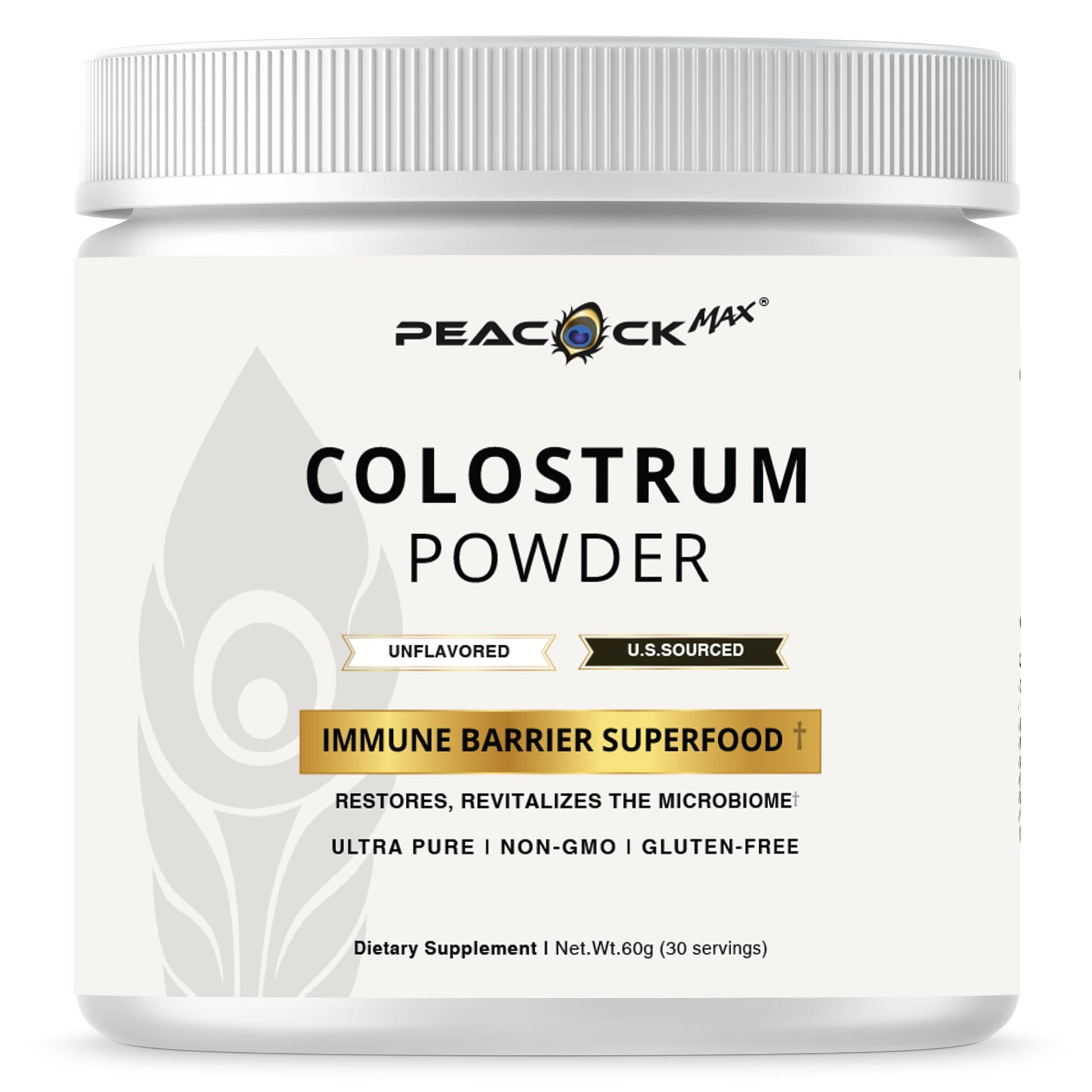 Peacock Max Colostrum Powder – 60g (30 Servings), Unflavored Bovine Colostrum Supplement, Superfood for Hair, Skin & Gut Health, Gluten-Free, Non-GMO Peacock MaxBuy Supplements Australia