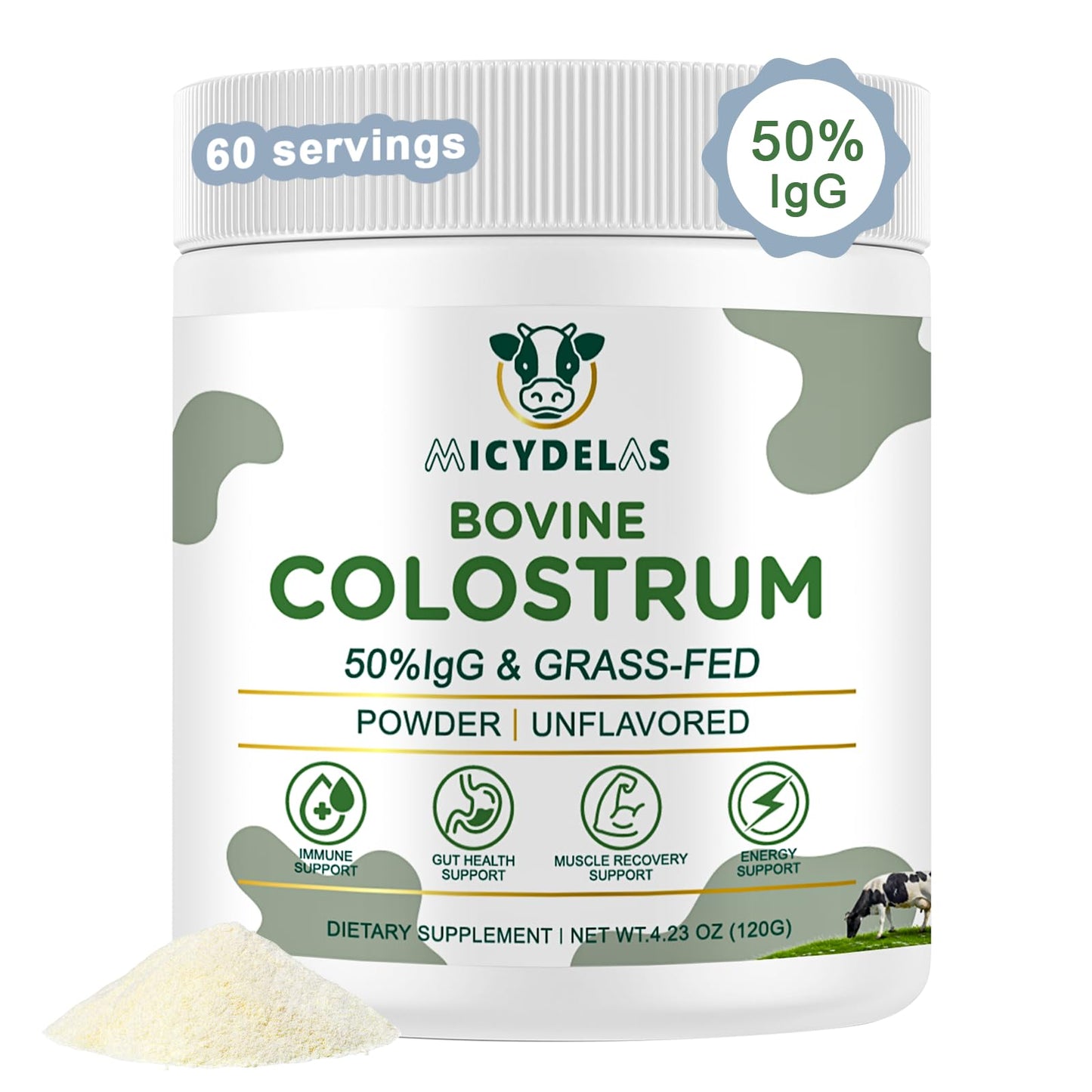 MICYDELAS Bovine Colostrum Supplement Powder 50% IgG Premium Bovine Colostrum for Gut Health Support, Immune Support, Muscle Recovery & Overall Wellness, Grass Fed, Non-GMO, Unflavored, 60 Servings MICYDELASBuy Supplements Australia