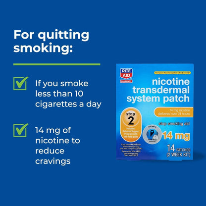 Rite Aid Nicotine Transdermal System Patch, Step 2, 14mg - 14 ct, Nicotine Rite AidBuy Supplements Australia