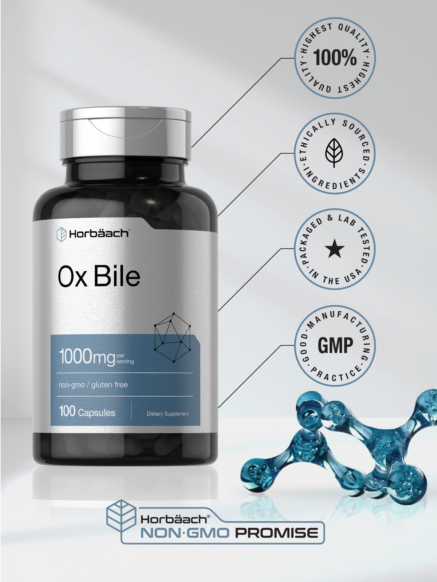 Ox Bile 1000 mg 100 Capsules | Digestive Enzymes Supplement | Non-GMO & Gluten Free HorbäachBuy Supplements Australia