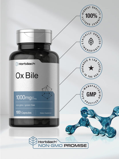 Ox Bile 1000 mg 100 Capsules | Digestive Enzymes Supplement | Non-GMO & Gluten Free HorbäachBuy Supplements Australia