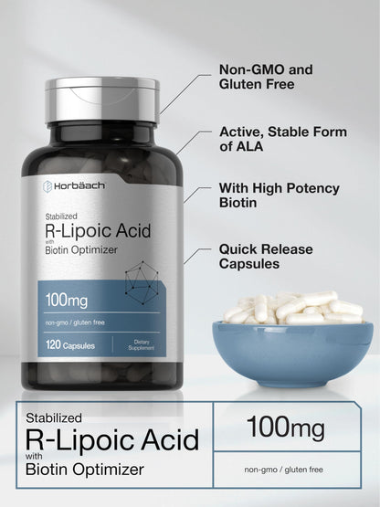 R-Lipoic Acid 100 mg | 120 Capsules | with Biotin Optimizer | Non-GMO, Gluten Free HorbäachBuy Supplements Australia