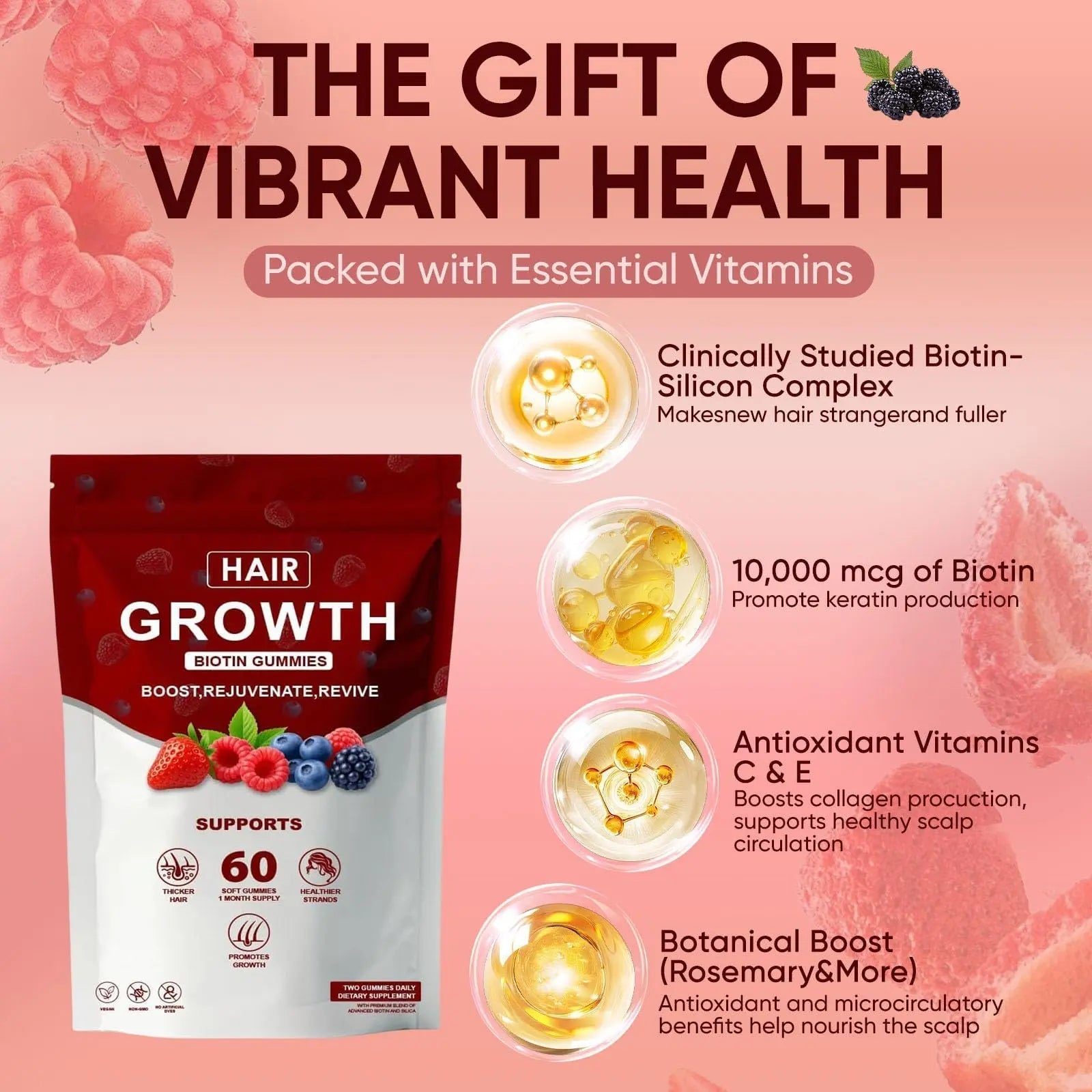 Neonomicon Lumin Hair Growth Gummies – with Biotin, Vitamin C & E, Rosemary, Saw Palmetto – Supports Healthy Hair Growth & Strength Neonomicon