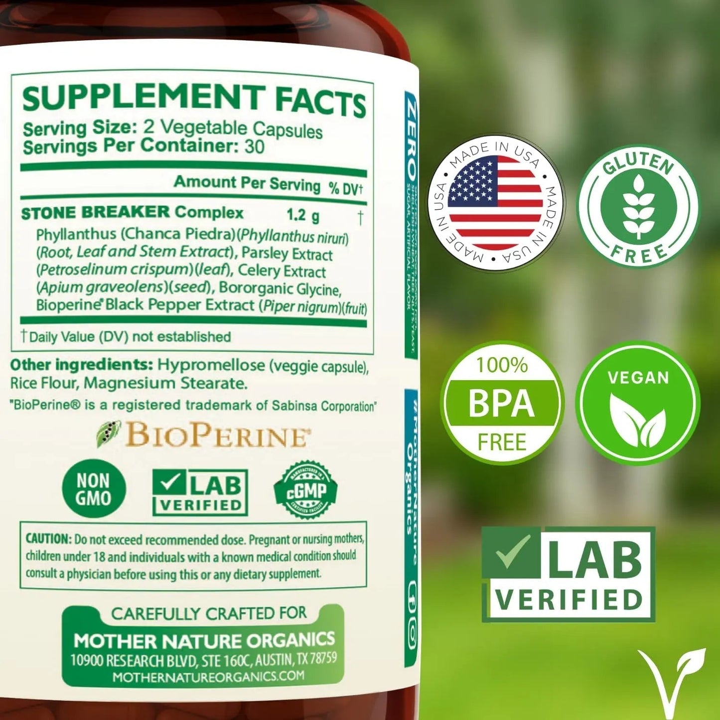 Stone Breaker Chanca Piedra Capsules, Dissolve Kidney & Gallbladder, Detoxify Urinary Tract, Flush Impurities, Kidney Support with Celery Seed Extract - 60 Veg Capsules Mother Nature Organics Superfoods for Organic LivingBuy Supplements Australia
