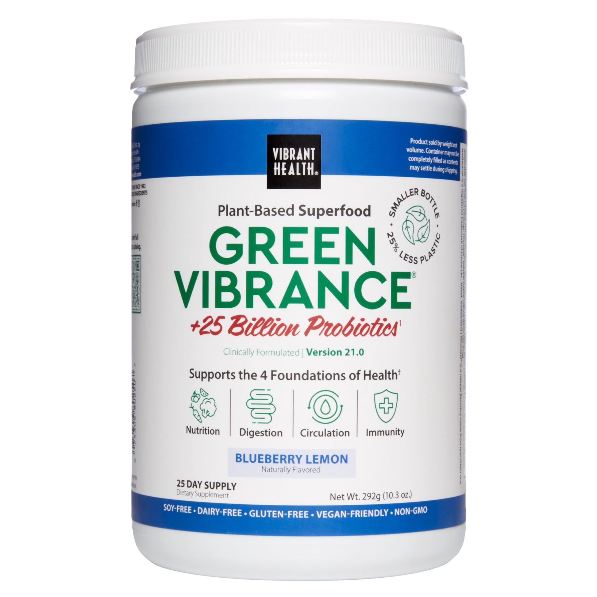 Vibrant Health, Green Vibrance, Superfoods Powder with 70+ Plant-Based Whole Foods & 25 Billion Probiotics Per Serving, Blueberry Lemon, 25 Servings Vibrant HealthBuy Supplements Australia
