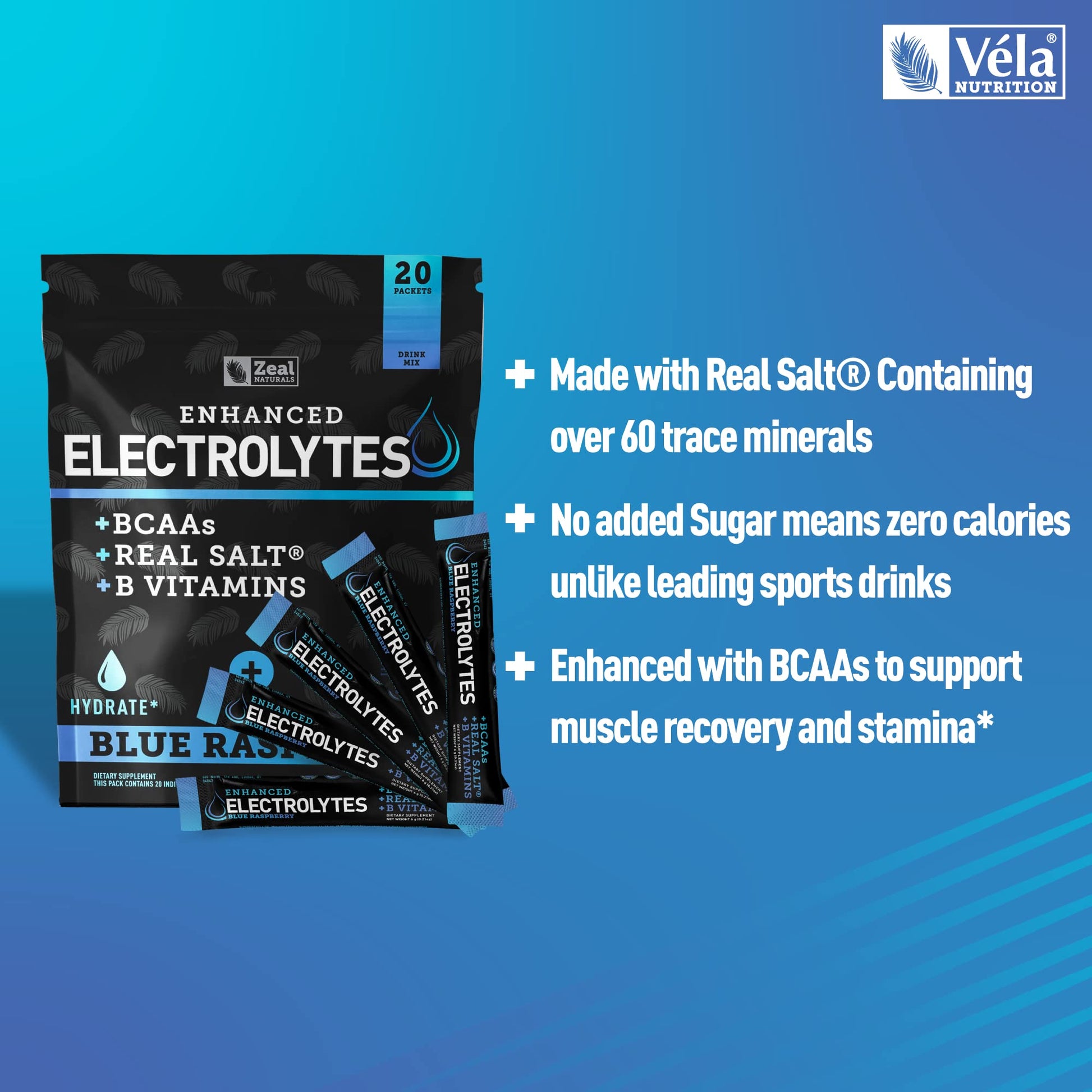 Enhanced Powder Stick Packs (Blue Raspberry - 20 Packets) Sugar Free + BCAA B-Vitamin Zeal NaturalsBuy Supplements Australia