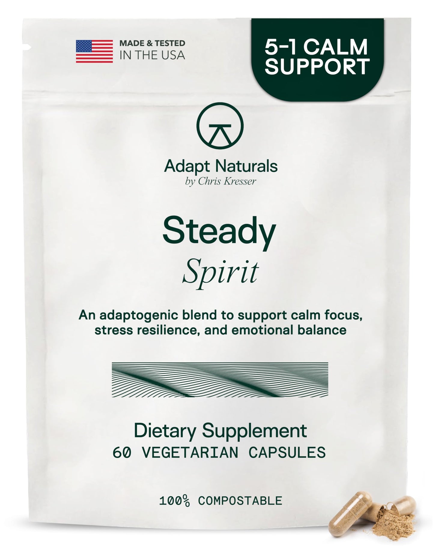 Adapt Naturals Steady Spirit Stress, Anxiety & Mood Support Supplement for Women and Men with Ashwagandha, L-Theanine, Holy Basil, Saffron, and Lemon Balm - Stress Relief Supplement - 30 Day Supply ADAPT NATURALS BY CHRIS KRESSERBuy Supplements Australia