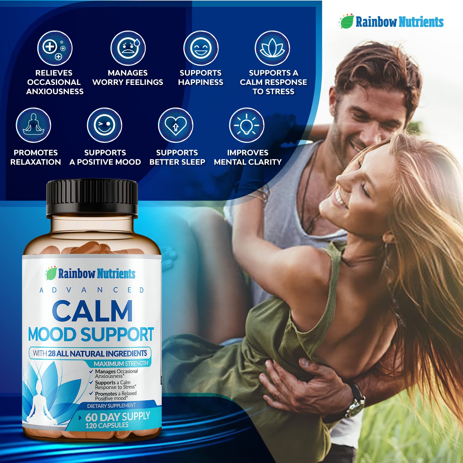 28 in 1 Calm Mood Support Supplement- Natural Happy Pills for Occasional Anxiousness & Stress, Worry feelings, Relaxation, Mental Clarity | Max Sleep & Mood Support for Women & Men|120 Vegan Capsules Rainbow Nutrients, LLCBuy Supplements Australia