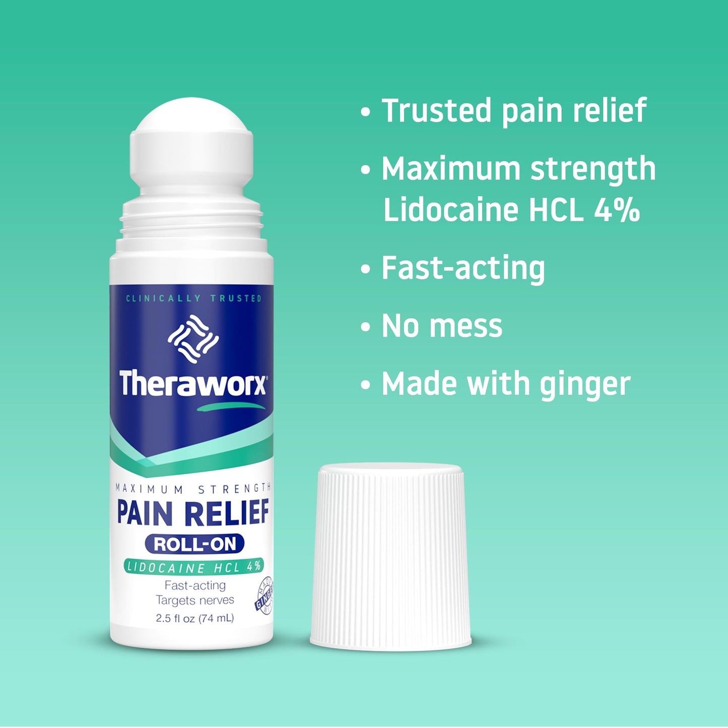 Theraworx Maximum Strength Pain Relief Roll-On with Lidocaine, Fast-Acting - 2.5 Oz - 1 Count TheraworxBuy Supplements Australia