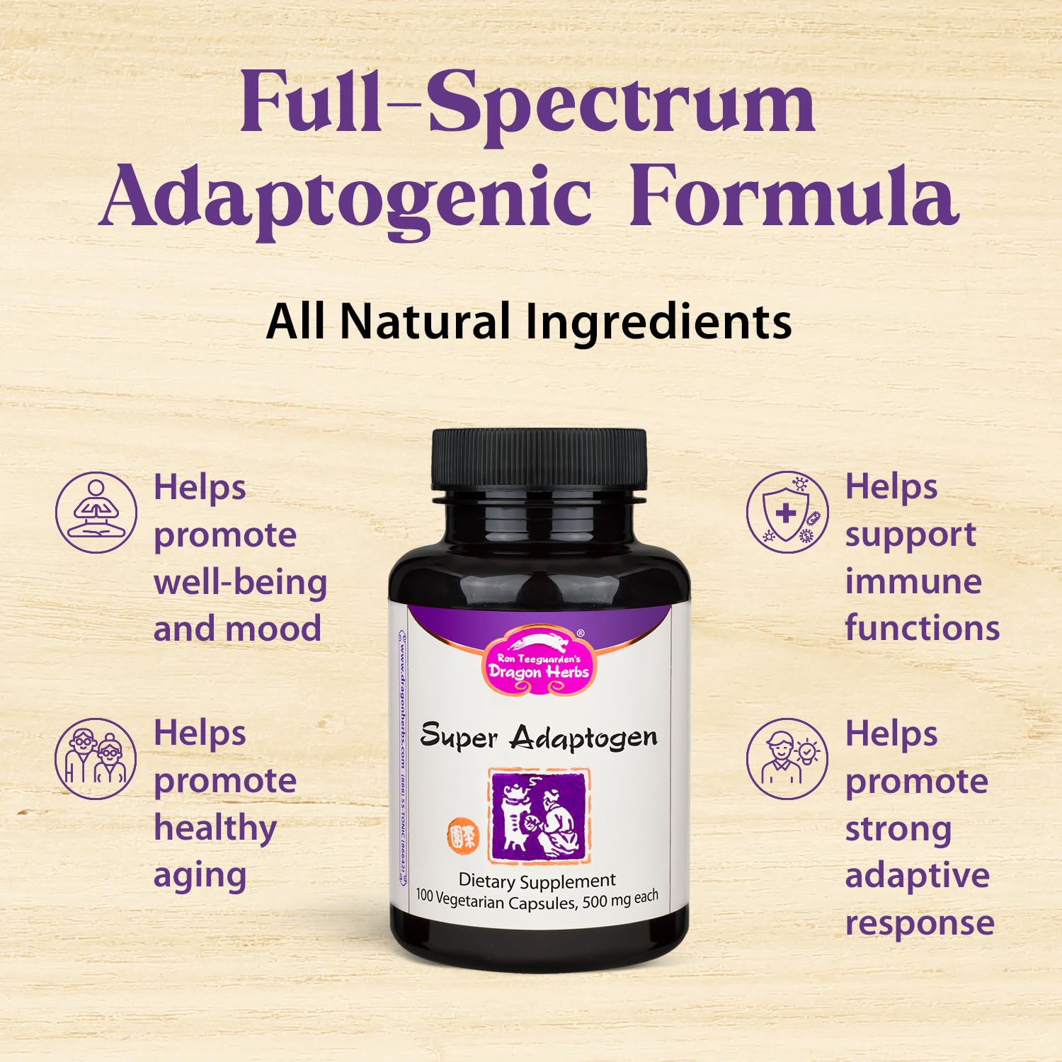 Dragon Herbs Super Adaptogen | All Natural Supplement to Support Well-Being, Mood, Immune Function, Strong Adaptive Response | All Natural Ingredients, Non-GMO (100 Capsules, 500 mg Per Capsule)” Dragon HerbsBuy Supplements Australia