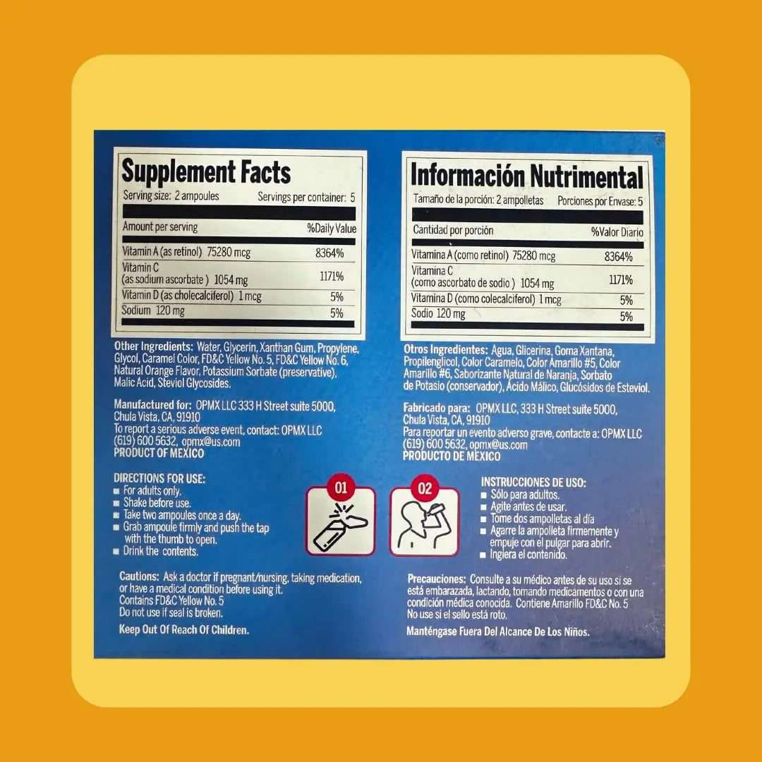 Aderogripa Immune Support Vitamins C, A & D | Liquid Supplement | 10 Natural Orange Flavor Ampoules | Boost Your Immune System ADEROGRIP-A