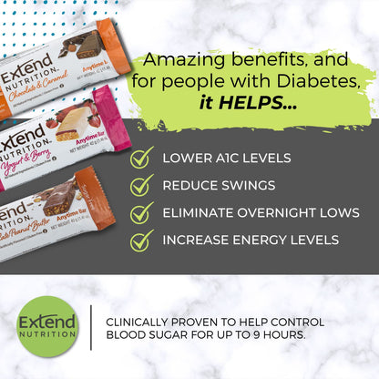 Extend Nutrition Diabetic Snacks for Sugar Control, Low Carb, Low Sugar, Low Calorie Snacks Extend BarBuy Supplements Australia