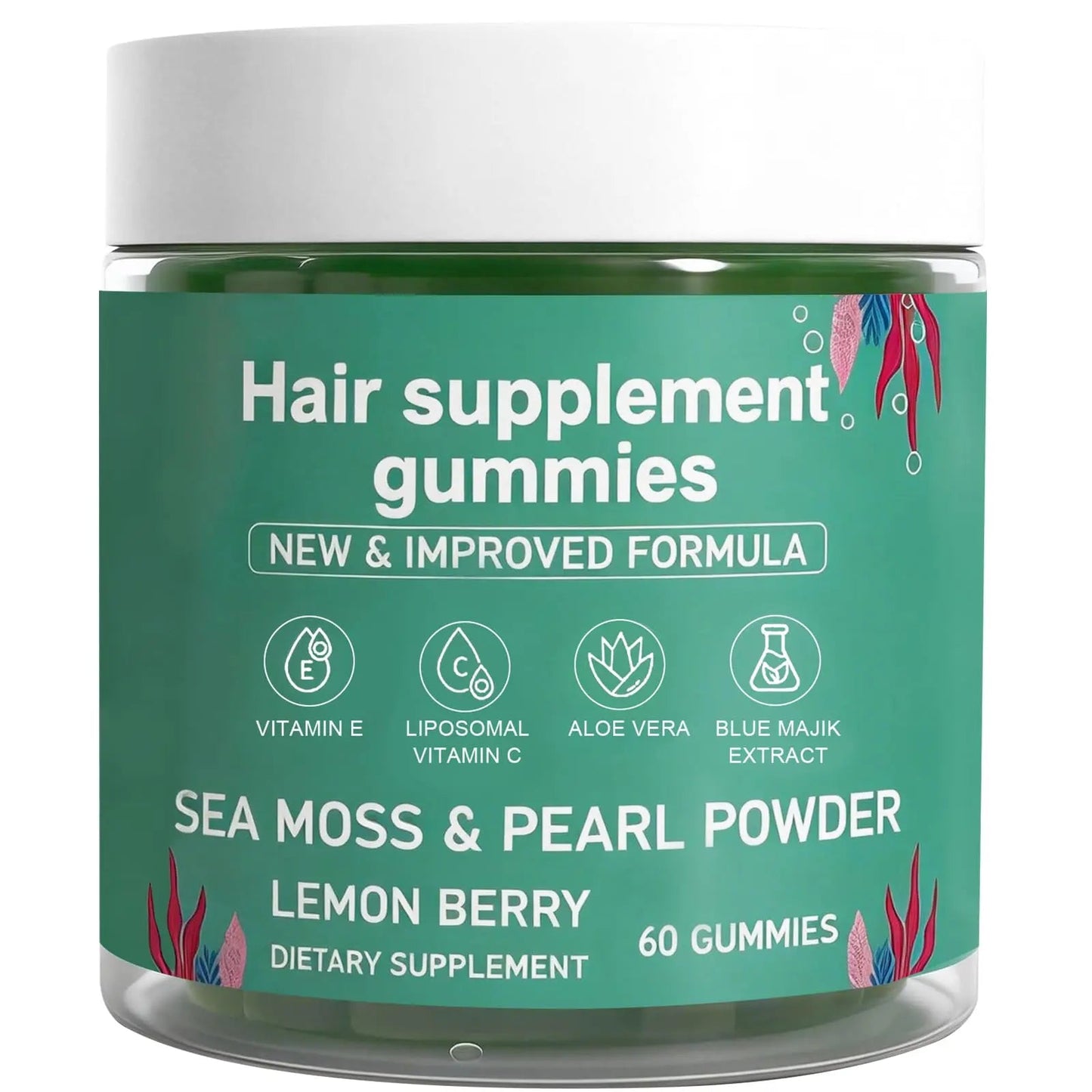 YATIME Hair Loss Gummies,Sea Moss Gummies with Vitamin C, Vitamin E, Aloe Vera, Pearl Powder Support Faster Hair Growth YATIME