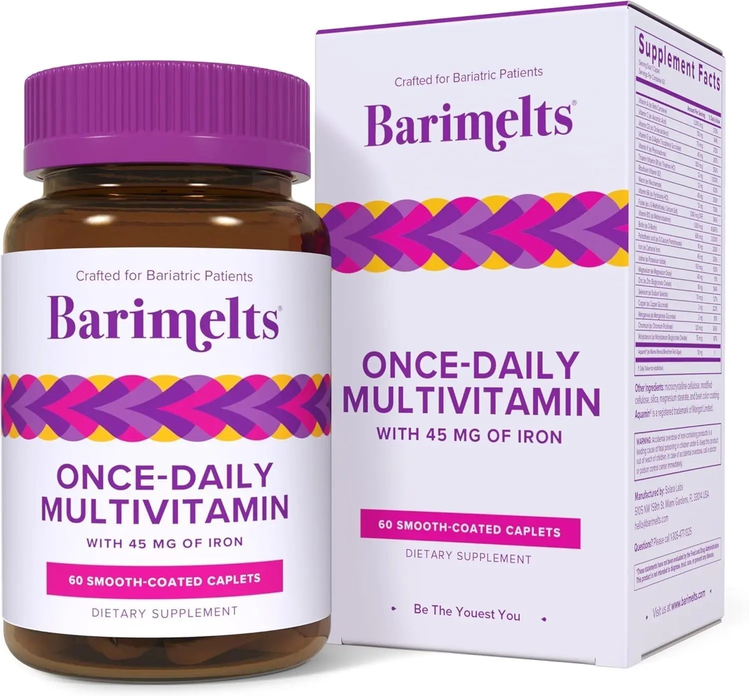 BariMelts Once Daily Bariatric Multivitamin with Iron, 60 Easy-Swallow Caplets (2-Month Supply), Multivitamin for Women, Multimineral Complex BariMelts