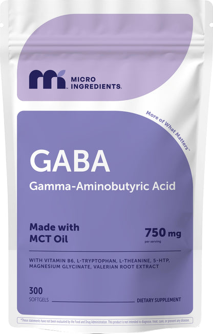 Micro Ingredients GABA 750 mg with MCT Oil, 300 Softgels | Gamma Aminobutyric Acid with Vitamin B6, 5-HTP, L-Theanine, L-Tryptophan & Magnesium Glycinate | Non-GMO, cGMP Manufactured Micro IngredientsBuy Supplements Australia