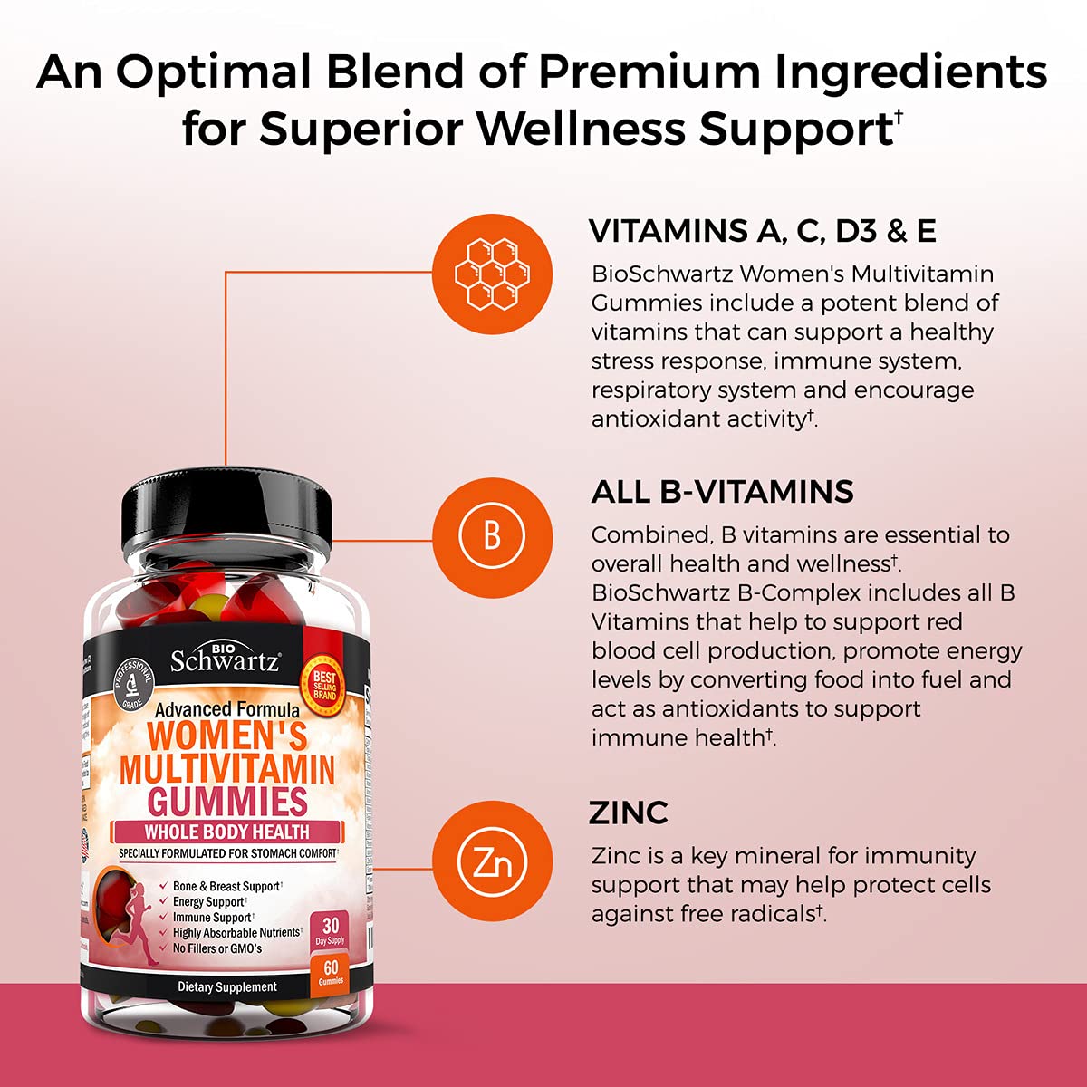 Women's Multivitamin Gummies with A C B6 B12 D & E Vitamins for Immune Support BioSchwartzBuy Supplements Australia