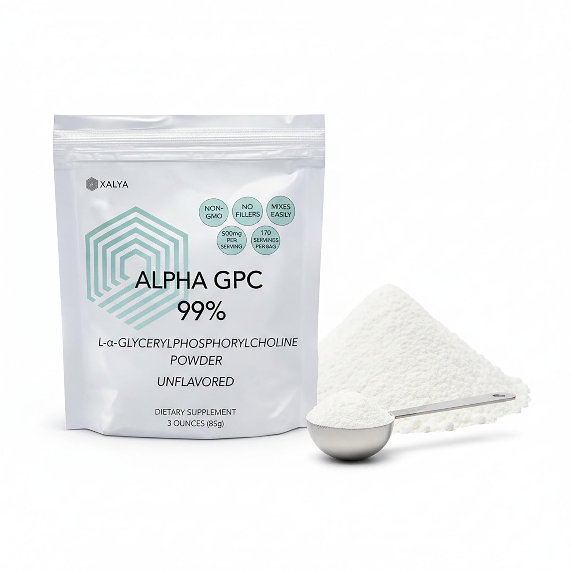 Xalya Alpha GPC Supplement, Alpha GPC Powder 99% Purity (Extra Strength) 500mg per Serving, Unflavored, Natural Choline Supplement - 3rd Party Tested -170 Servings, 3 Ounce XalyaBuy Supplements Australia