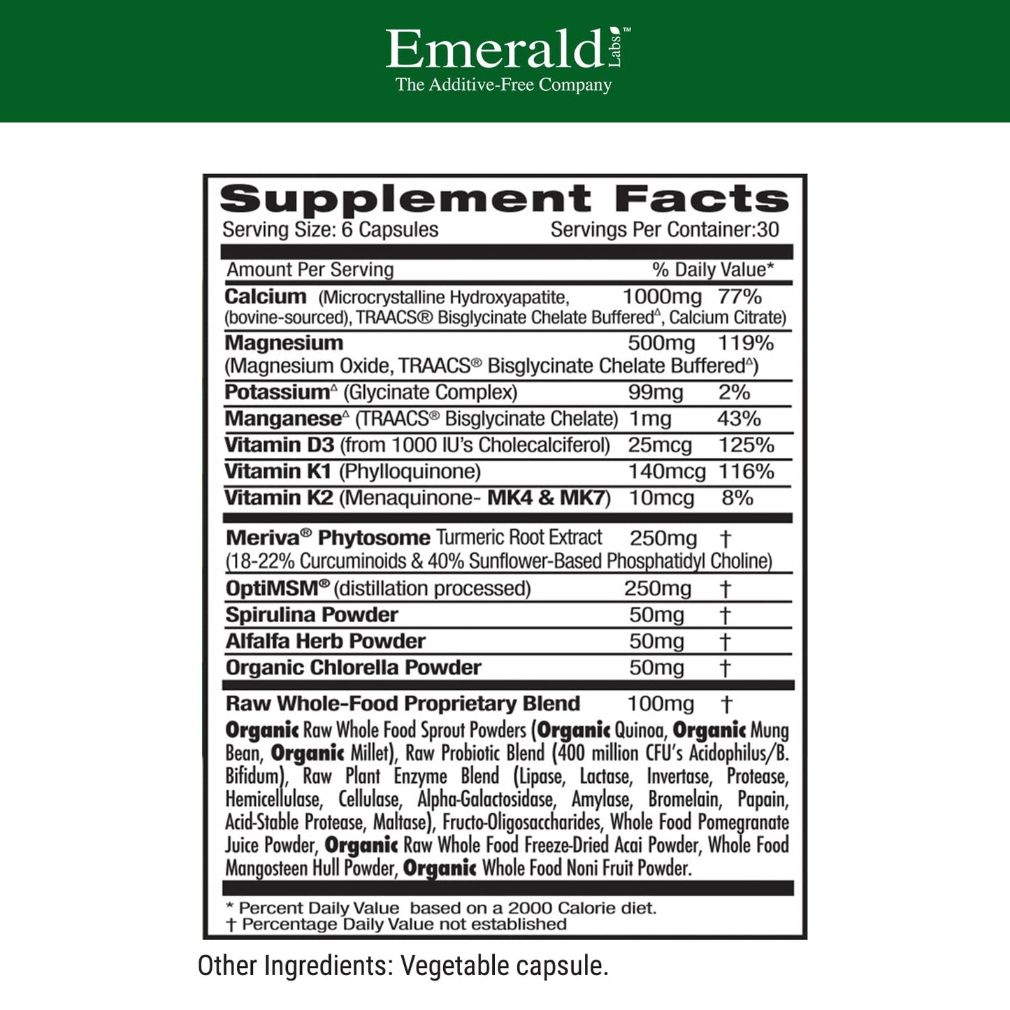 EMERALD LABS Osteo Bone Health - Immune Support & Bone & Joint Supplement with Vitamin D3, K2, Calcium, Magnesium, OptiMSM, Meriva Phytosome & More - 180 Vegetable Capsules EMERALD LABSBuy Supplements Australia