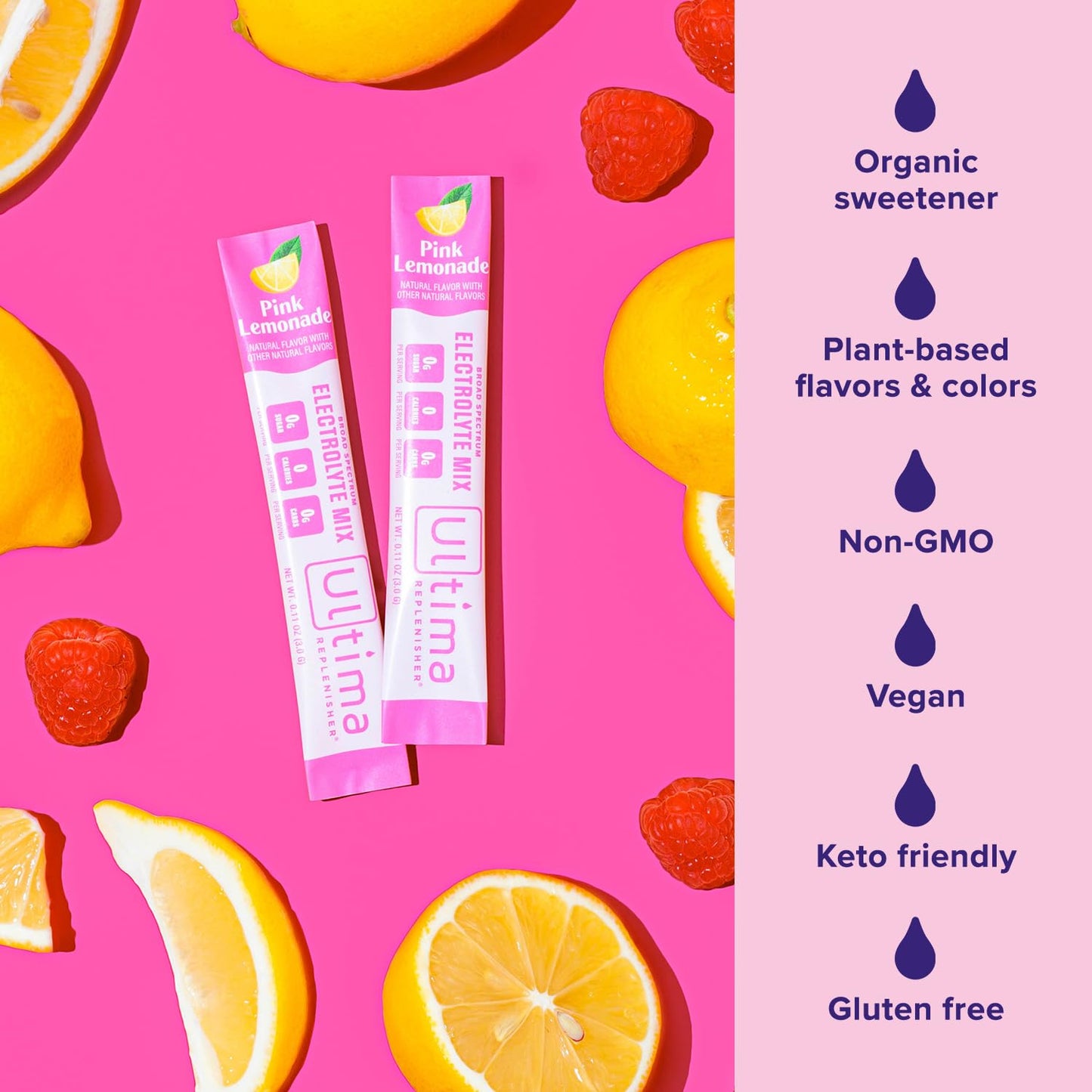 Ultima Replenisher Daily Electrolyte Drink Mix – Pink Lemonade, 20 Stickpacks – Hydration Ultima ReplenisherBuy Supplements Australia