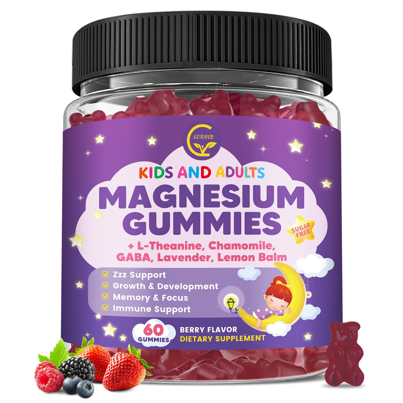 Magnesium Glycinate Gummies 400/200mg for Kids & Adults, NO Melatonin Sleep Aid Magnesium Supplement Gummies with Chamomile, Lavender, L-Theanine & GABA, B6, D3 & K2 for Bone, Relax, Immune Support GORNVBBuy Supplements Australia