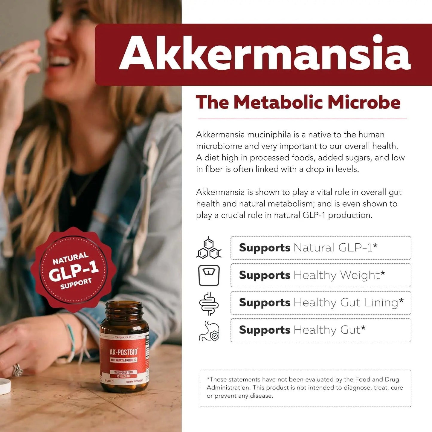 AK-Postbio: Akkermansia Probiotic 30 Billion TFU - Max Strength, Clinically Validated Dose & Patented Strain - Superior Pasteurized Form, Highest Absorption, Delivery - GLP-1 Probiotic - 30 Servings Triquetra HealthBuy Supplements Australia