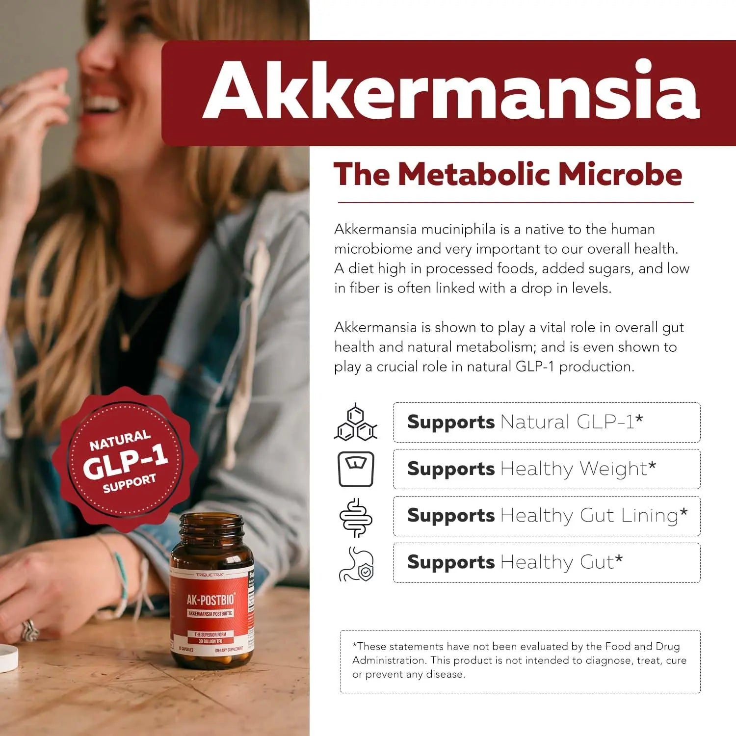 AK-Postbio: Akkermansia Probiotic 30 Billion TFU - Max Strength, Clinically Validated Dose & Patented Strain - Superior Pasteurized Form, Highest Absorption, Delivery - GLP-1 Probiotic - 30 Servings Triquetra HealthBuy Supplements Australia