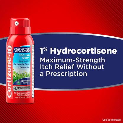 Cortizone 10 Maximum Strength Soothing Aloe Itch Relief Cooling Spray, 1% Hydrocortisone, Fast-Acting, Anti-Itch Spray for Bug Bites, Rash, Eczema, Psoriasis, Poison Ivy, Oak, Sumac, 2.7 oz Cortizone 10Buy Supplements Australia