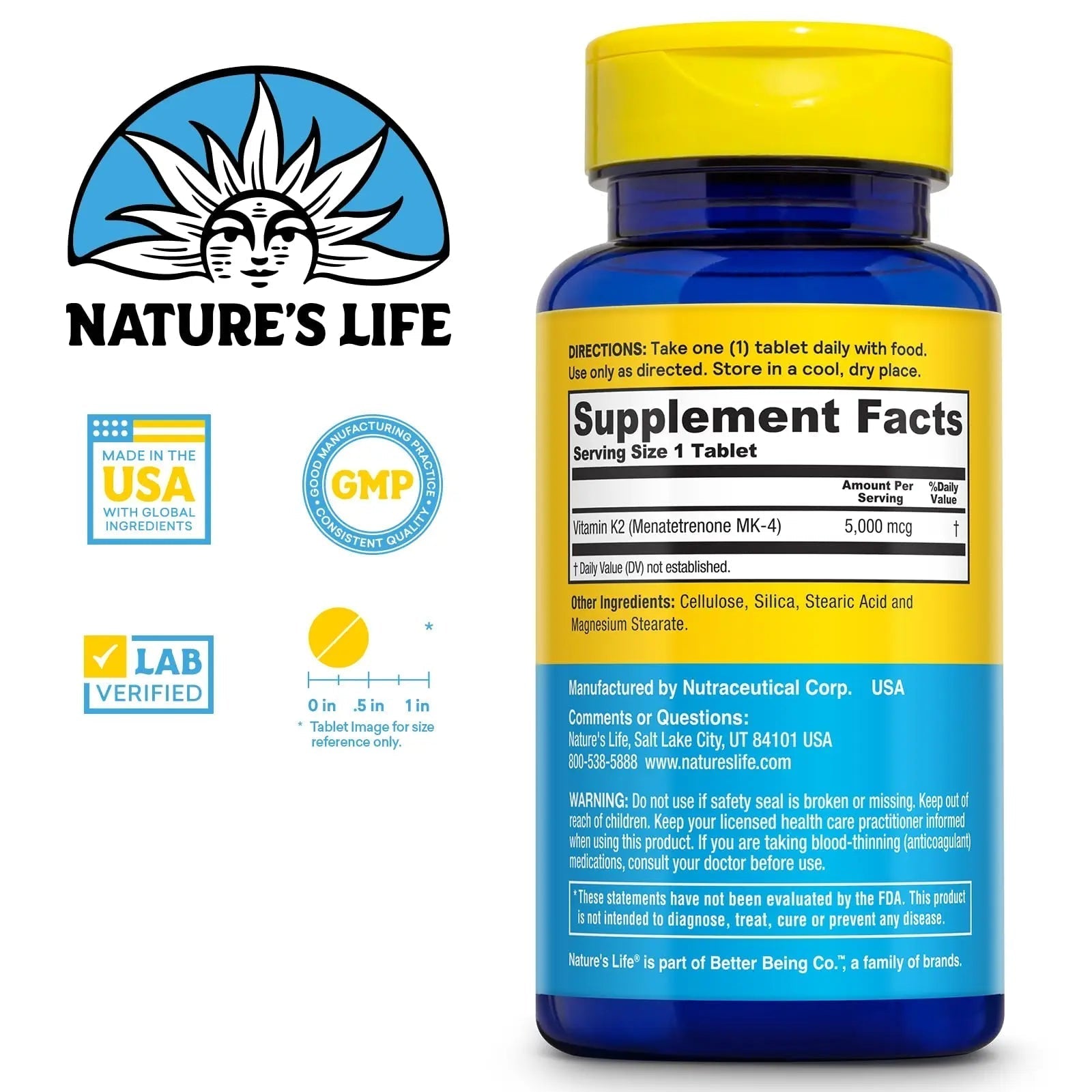 Nature's Life Revitalizing Vitamin K2 - Bone Health, Artery and Heart Health Support - High Potency Vitamin K Supplement as Vitamin K2 MK4 Nature's LifeBuy Supplements Australia