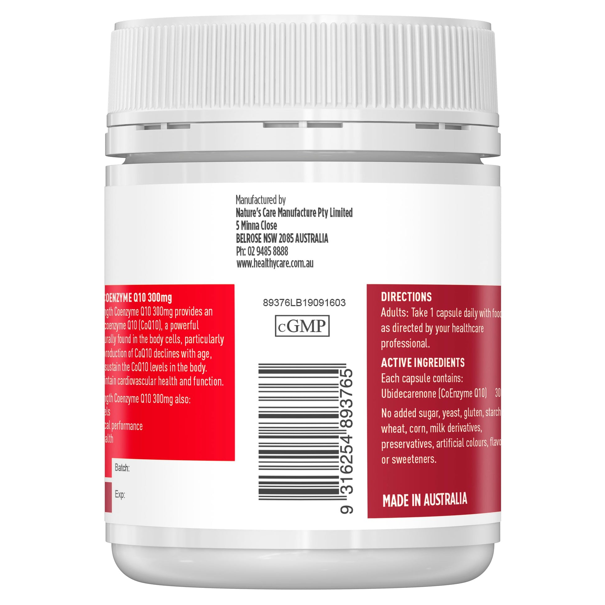 Healthy Care Ultra Strength 300mg Co Enzyme Q10 Capsules, Red, 60 Count | Supports Healthy CareBuy Supplements Australia