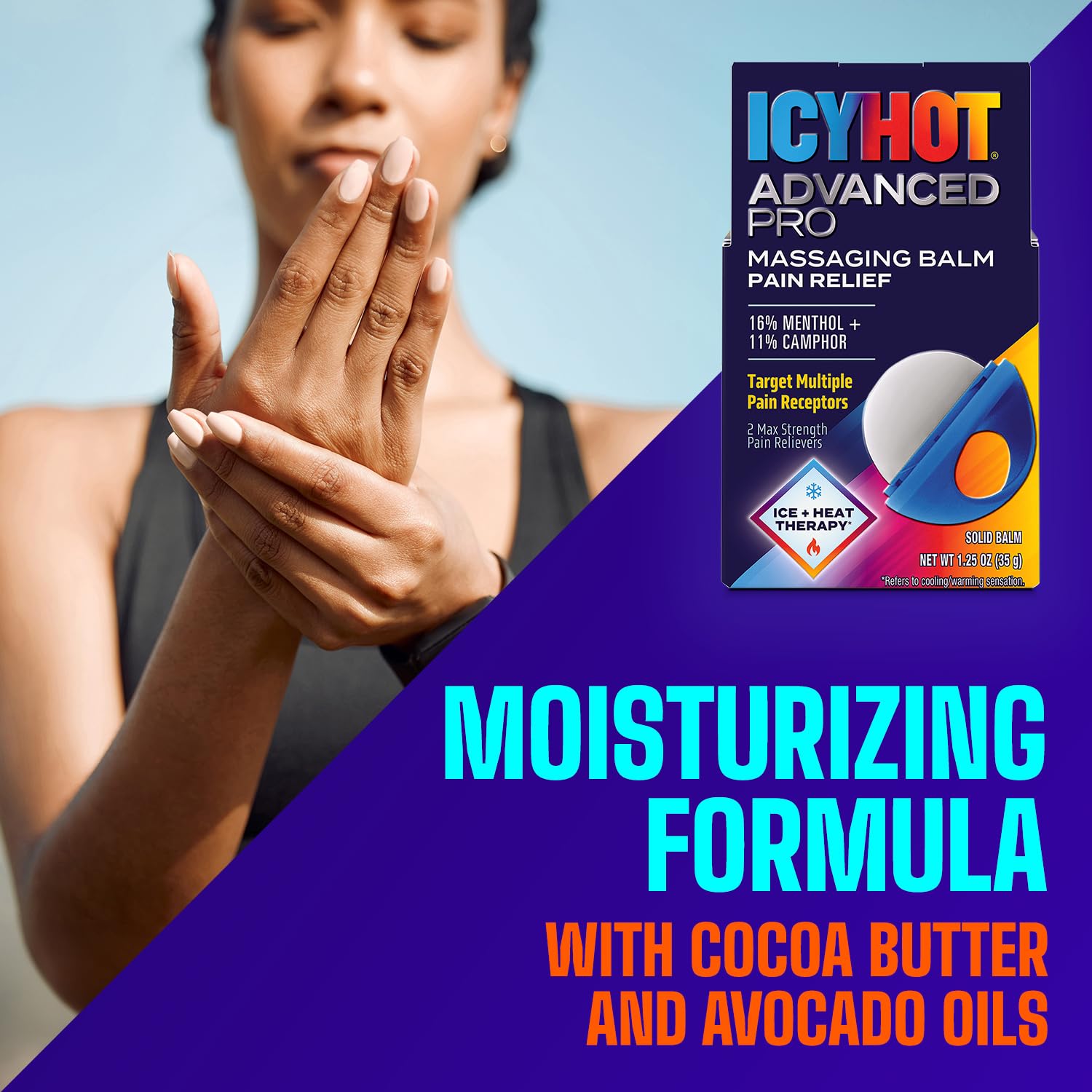 Icy Hot Advanced PRO Pain Relief Massaging Balm, Fast-Acting Max Strength Pain Relief With Menthol 16% and Camphor 11% for Backaches, Joints, Muscle Strains and Arthritis, Essential Oil Scent, 1.25 oz Icy HotBuy Supplements Australia