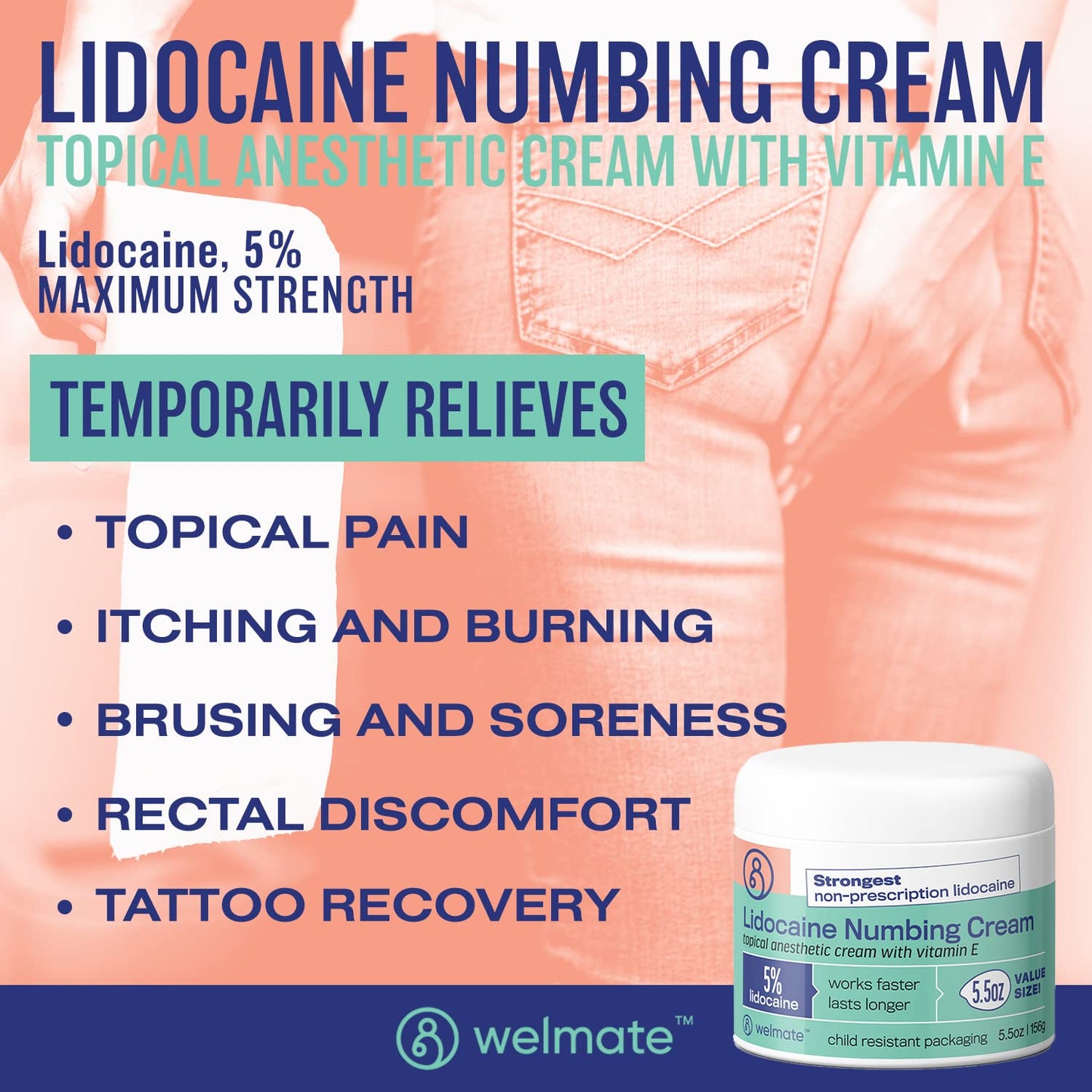 WELMATE | 5% Lidocaine | Numbing Cream Maximum Strength | Topical Anesthetic WELMATEBuy Supplements Australia