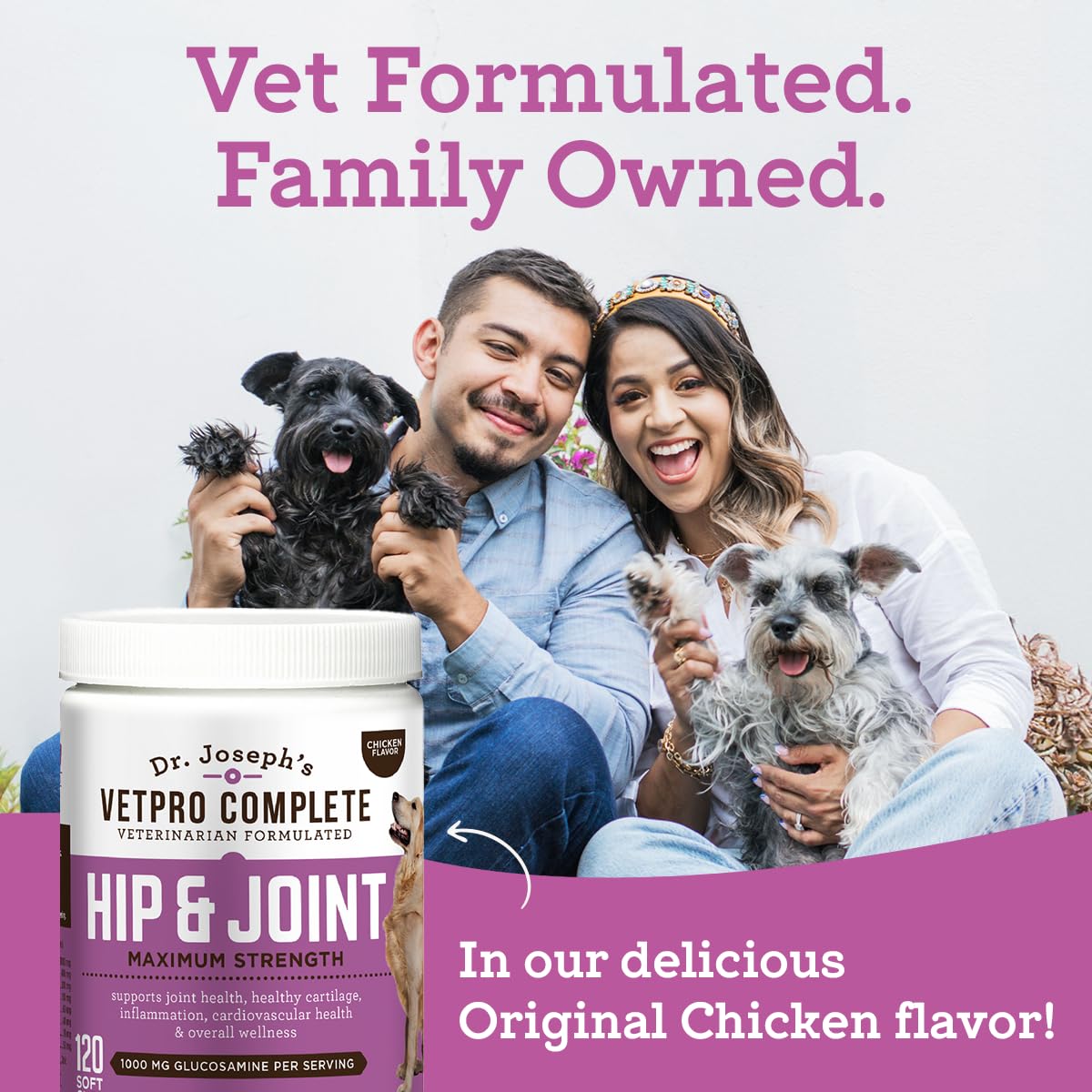 Dr. Joseph's VetPro Complete Dog Hip & Joint Supplement for Arthritis Pain Relief – High-Strength Glucosamine & Chondroitin Chews for Senior Dogs – Vet Formulated Daily Treats, Chicken Flavor, 120 Ct VetPro CompleteBuy Supplements Australia
