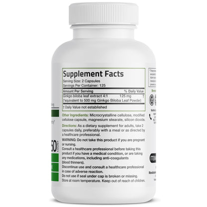 Bronson Ginkgo Biloba Extra Strength 125mg (4:1 Extract) Equivalent to 500mg BronsonBuy Supplements Australia