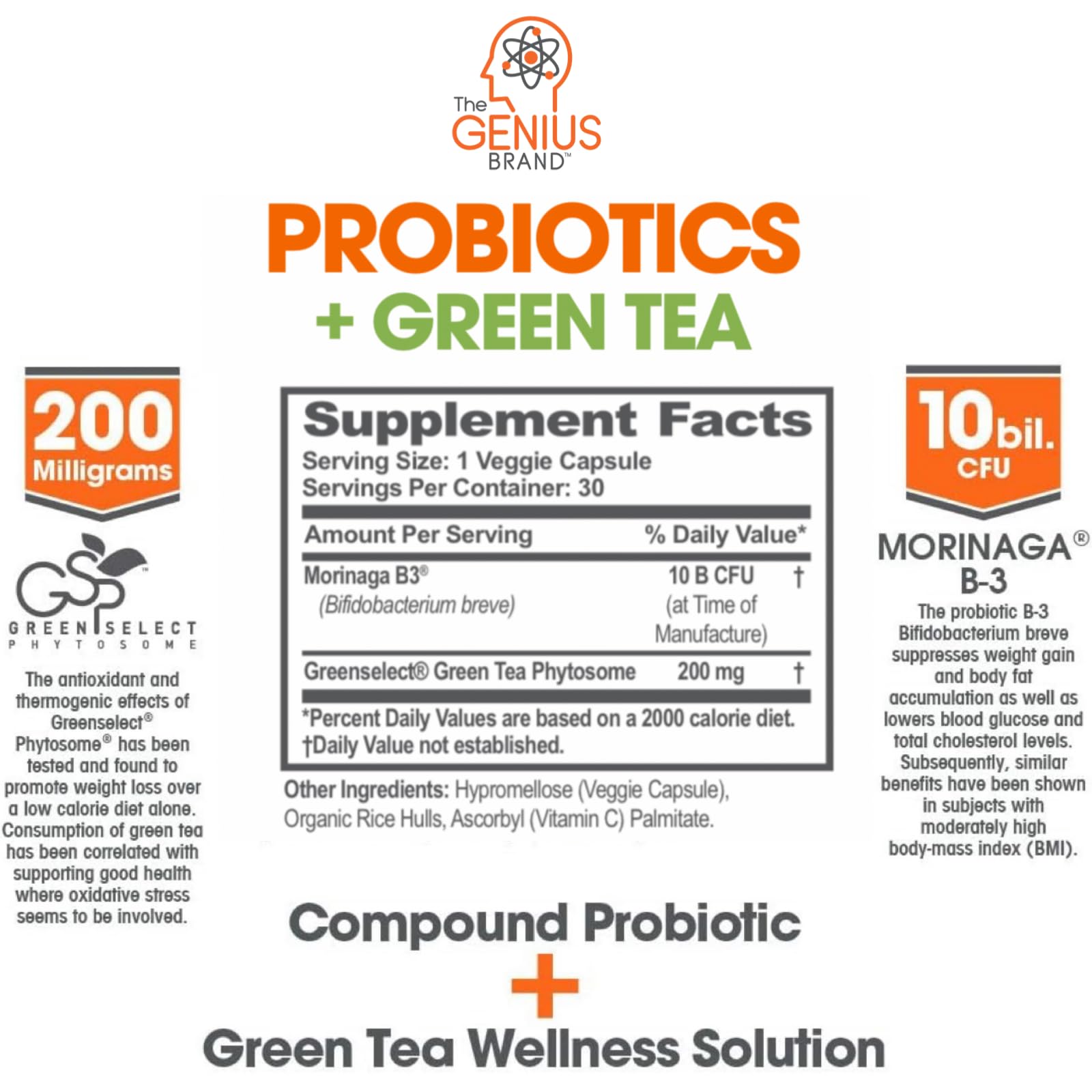 Genius Probiotics for Weight Loss with Green Tea Extract - Fat Burner Supplement & Digestive The Genius BrandBuy Supplements Australia