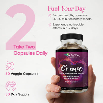 Waòm Wellness Crave – Women’s Desire Booster with Maca, Ashwagandha & L-Theanine – Natural Energy, Mood & Hormone Balance Support – 60 Vegan Capsules Waòm WellnessBuy Supplements Australia
