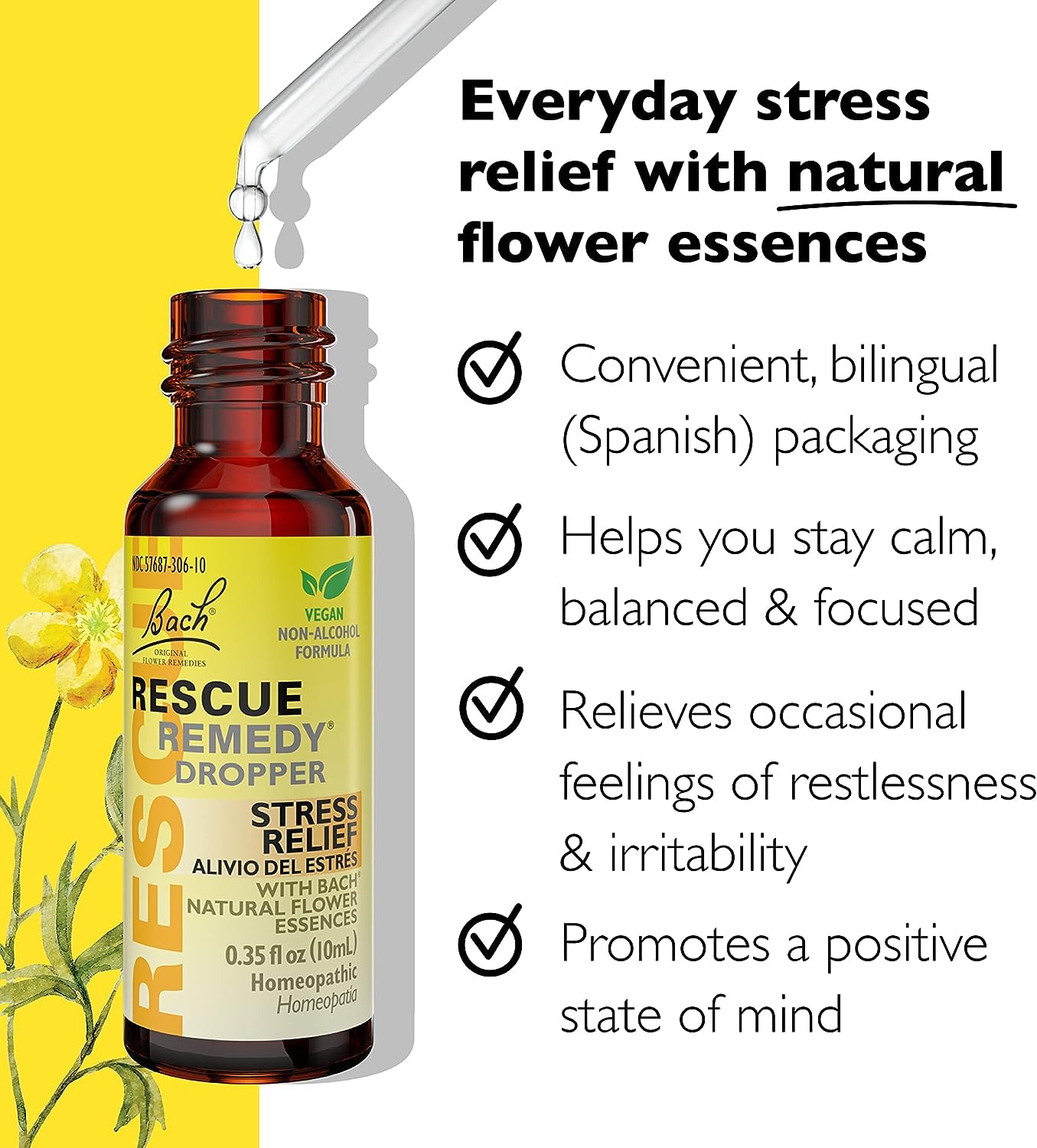 Bach RESCUE Remedy Dropper 10mL Bundle, Non-Alcohol Formula, Natural Stress Relief RESCUEBuy Supplements Australia
