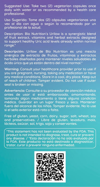 Bio Nutrition 2 Pack Urilow 60 Vegetarian Capsules | Natural Support for Urinary Health | Promotes a Healthy Uric Acid Balance Bio NutritionBuy Supplements Australia