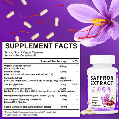 Happy Saffron Supplements, 100mg Saffron Extract, Saffron Blend with Turmeric & Ashwagandha, Supports Mood, Focus, and Energy Boost, 90 Capsules MossllyBuy Supplements Australia