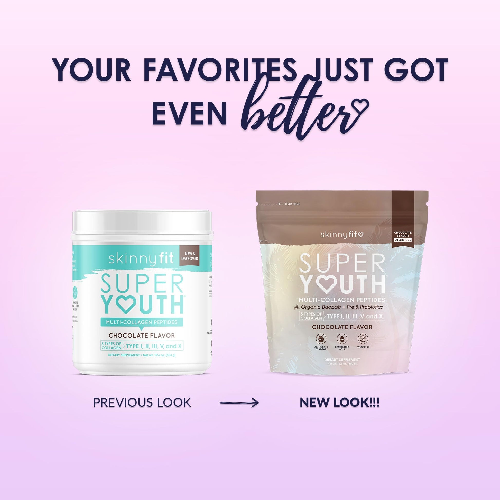 SkinnyFit Super Youth Chocolate Multi-Collagen Peptides + Probiotics, Baobab Fiber SkinnyFitBuy Supplements Australia