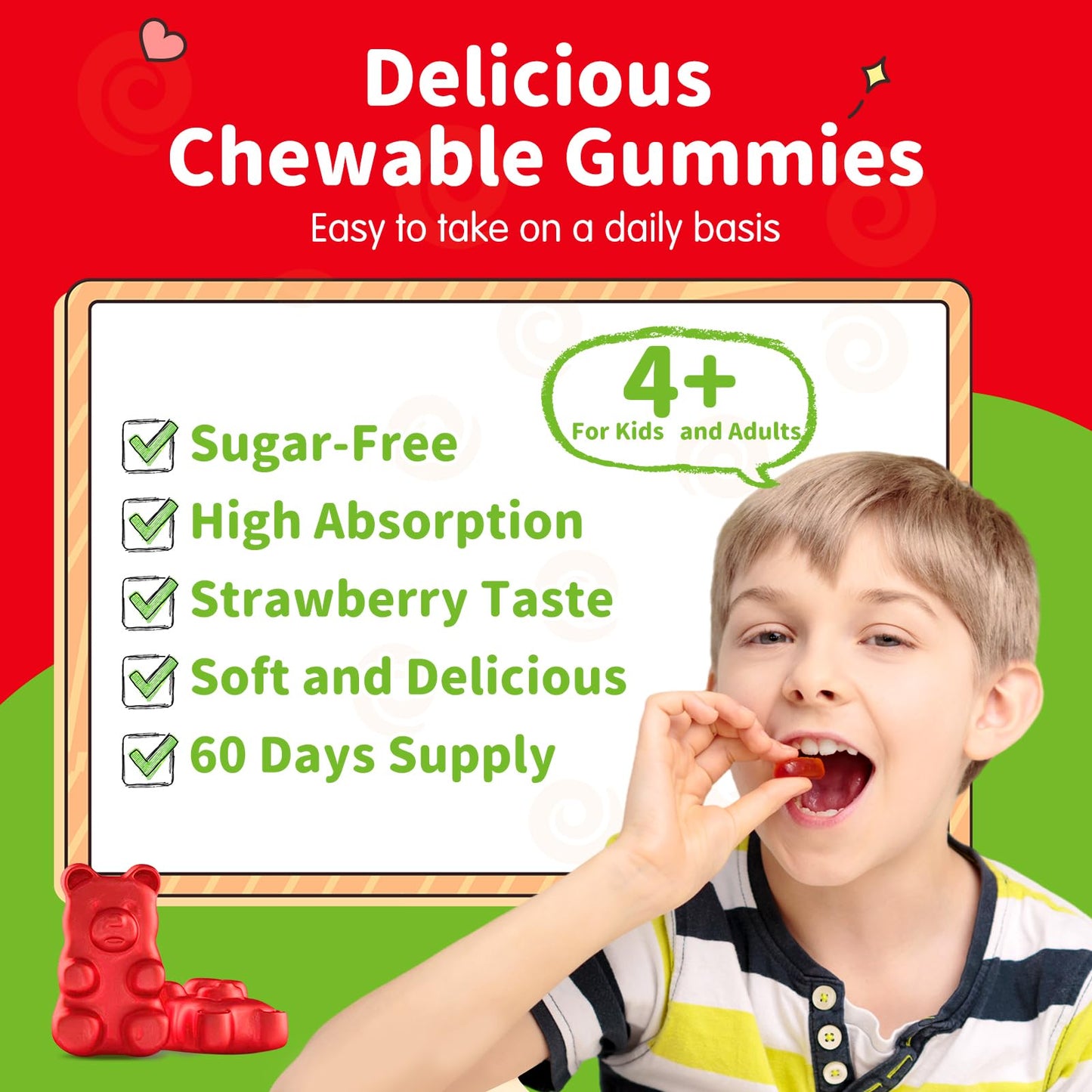 Magnesium Gummies for Kids - Magnesium Glycinate Gummies Supplement with L-Theanine, Vitamin B6, D3 for Kids & Adults Sleep, Calm, Relaxation, Brain, Bones, Sugar Free Strawberry 60ct ReviNutraBuy Supplements Australia