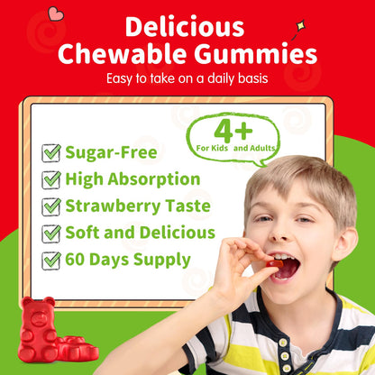 Magnesium Gummies for Kids - Magnesium Glycinate Gummies Supplement with L-Theanine, Vitamin B6, D3 for Kids & Adults Sleep, Calm, Relaxation, Brain, Bones, Sugar Free Strawberry 60ct ReviNutraBuy Supplements Australia