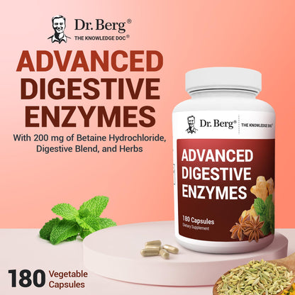 Dr. Berg Advanced Digestive Enzymes with Apple Cider Vinegar - Includes Digestive Health Ingredients Like Betaine Hydrochloride (HCI), Ginger Root & Peppermint Leaf - 180 Capsules Dr. Berg NutritionalsBuy Supplements Australia