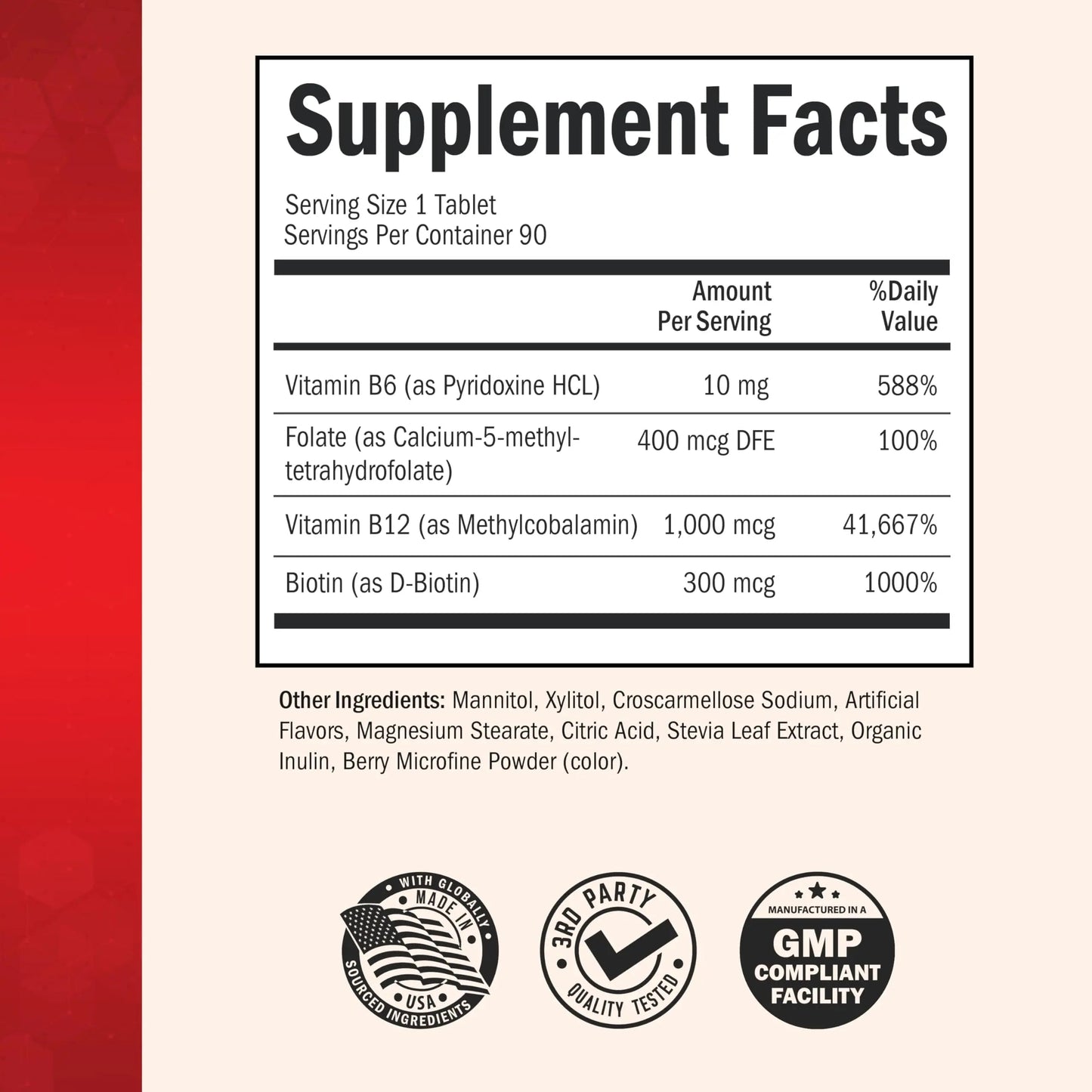 BioSchwartz Bariatric B12 Plus Dissolvable Tablets - 1000mcg Vitamin B12, Vitamin B6, Folate, Biotin - Cherry Strawberry Flavor BioSchwartz