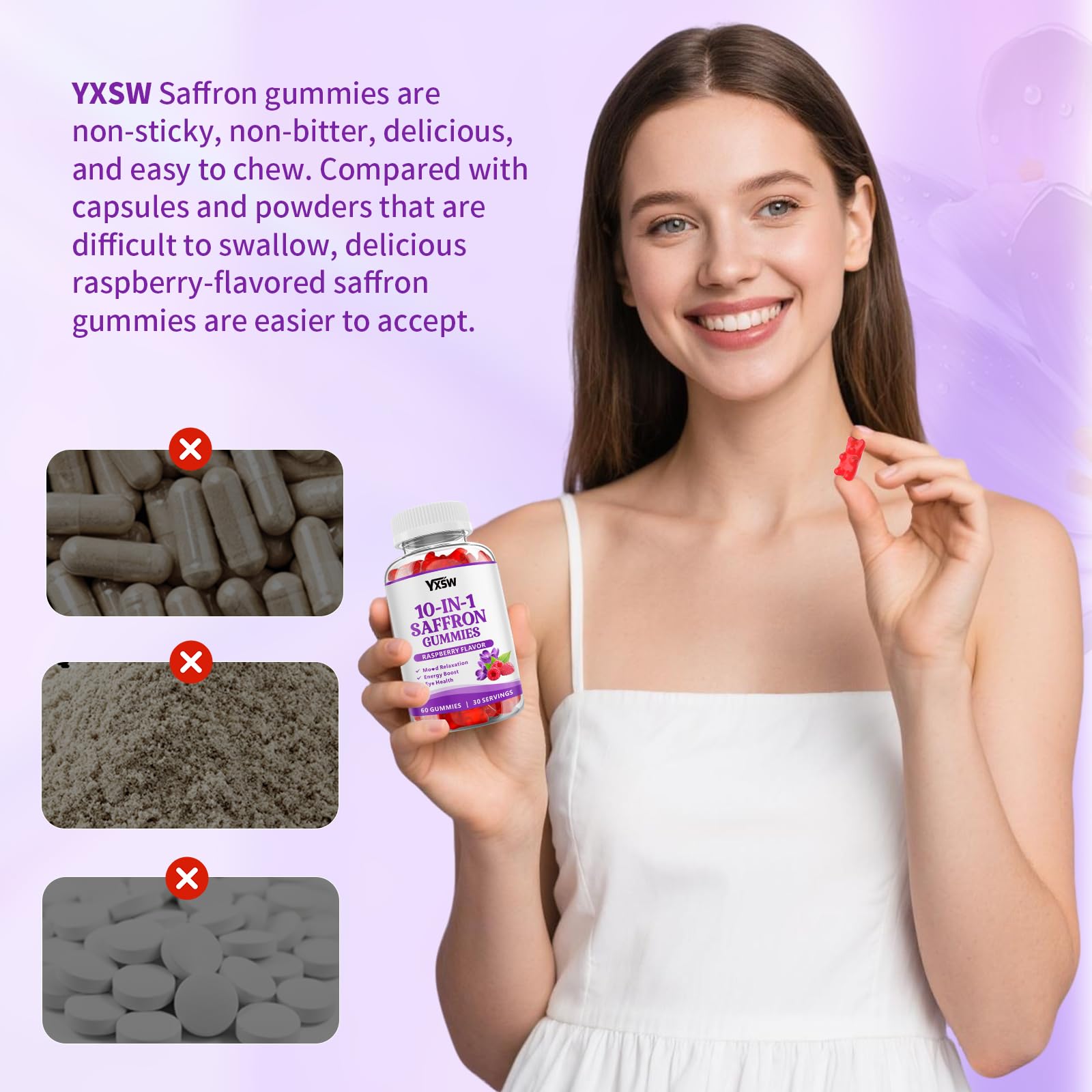 YXSW Saffron Gummies, Saffron Supplements for Kids & Adults with Ashwagandha, L-Theanine, Lemon Balm, Vitamin D3, B6, Magnesium & Zinc - Support Focus, Relaxation, Raspberry Flavor, 120 Count YXSWBuy Supplements Australia