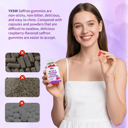YXSW Saffron Gummies, Saffron Supplements for Kids & Adults with Ashwagandha, L-Theanine, Lemon Balm, Vitamin D3, B6, Magnesium & Zinc - Support Focus, Relaxation, Raspberry Flavor, 120 Count YXSWBuy Supplements Australia