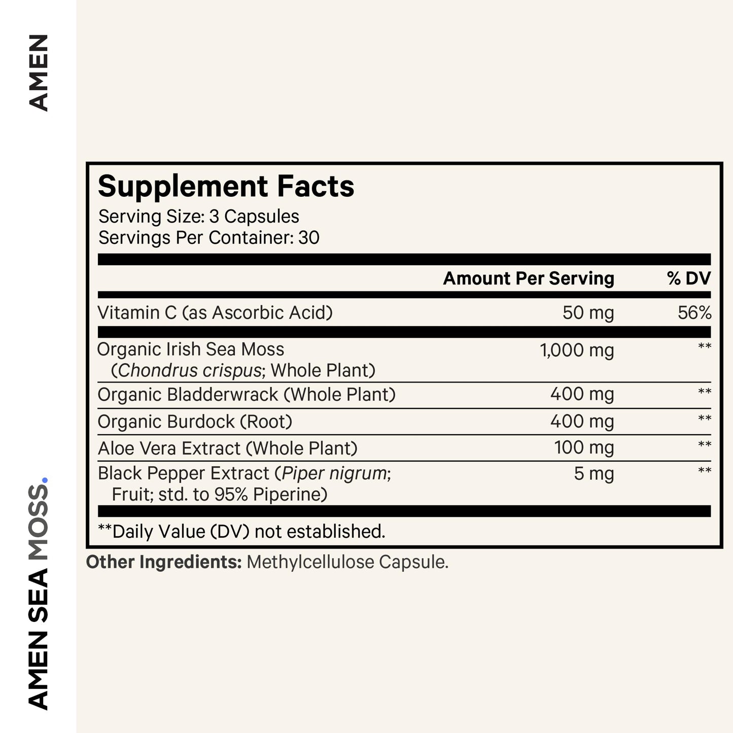 Amen Sea Moss Supplement - 1000mg Organic Irish Sea Moss, Bladderwrack, Burdock - Vitamin C, Aloe Vera, Black Pepper - Seaweed Superfood, Vitamins, Minerals, and Antioxidants - Non-GMO - 90 Capsules AmenBuy Supplements Australia