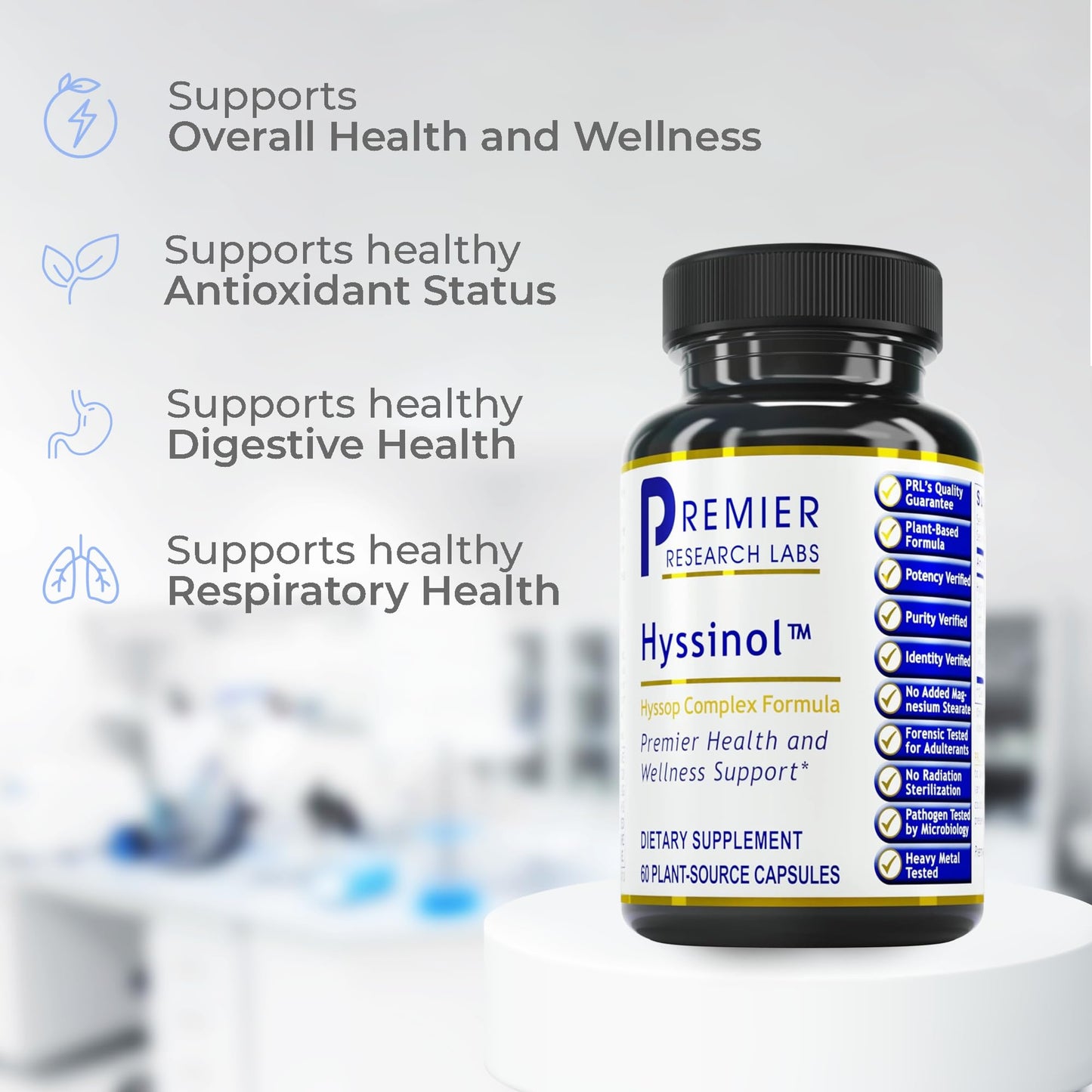 Premier Research Labs Hyssinol - Hyssop Herb, Hyssop Capsules, Wellness Pills with Organic Hyssop Dry Herb, Dietary Supplement with Green Tea, Antioxidant Support - 60 Vegetarian Capsules Premier Research LabsBuy Supplements Australia