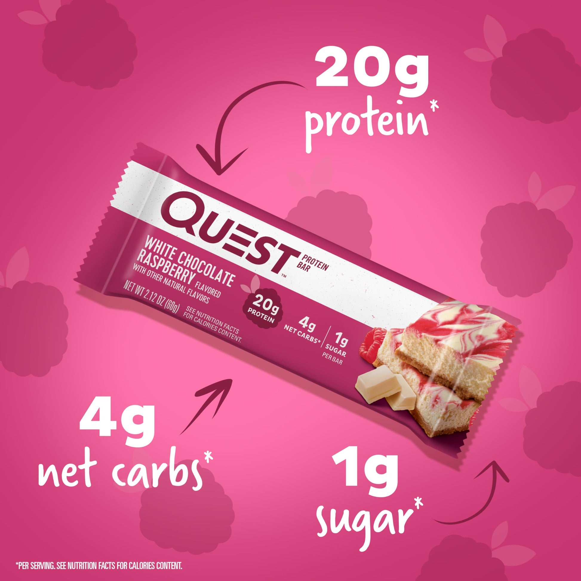 Quest Nutrition White Chocolate Raspberry Protein Bars, High Protein, Low Carb, Gluten Free Quest NutritionBuy Supplements Australia