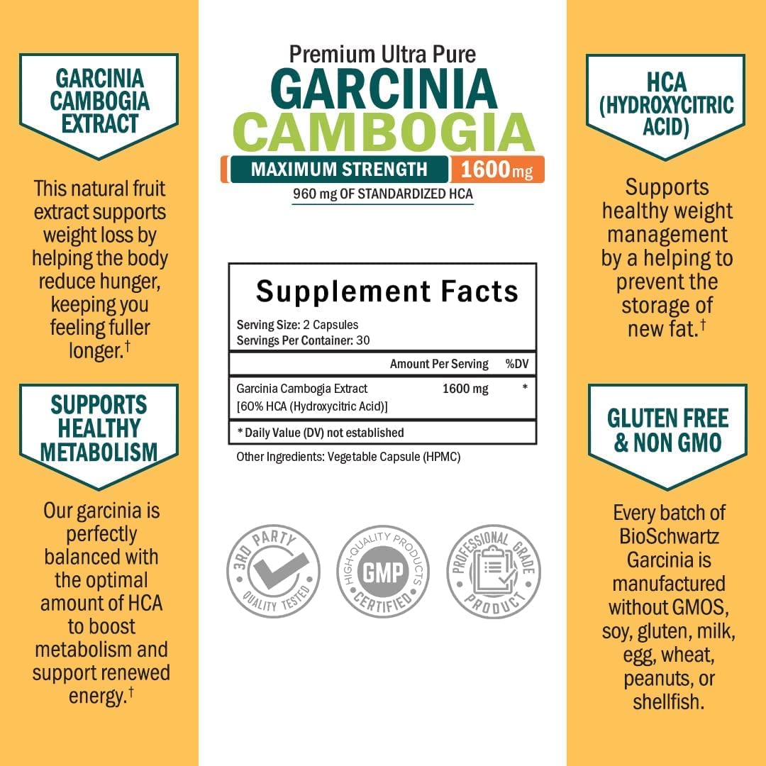 Garcinia Cambogia Weight Loss Pills - Maximum Strength Appetite Suppressant & Fat Burner BioSchwartzBuy Supplements Australia